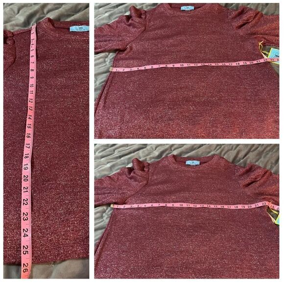 CeCe Puff Sleeve Knit Sweater Top Metallic Napa Wine Pink Plus 1X - Picture 10 of 10
